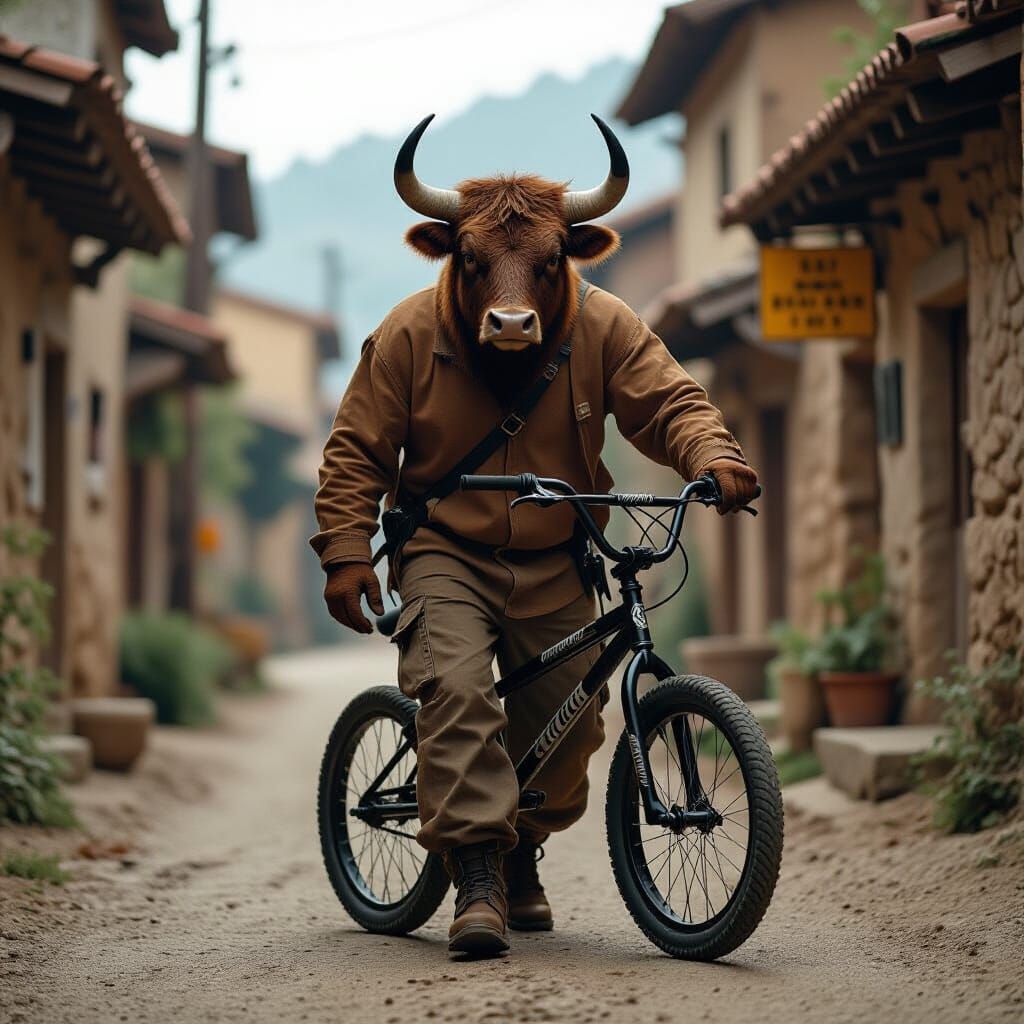 Hyperrealistic Minotaur Walks Home with BMX Bike