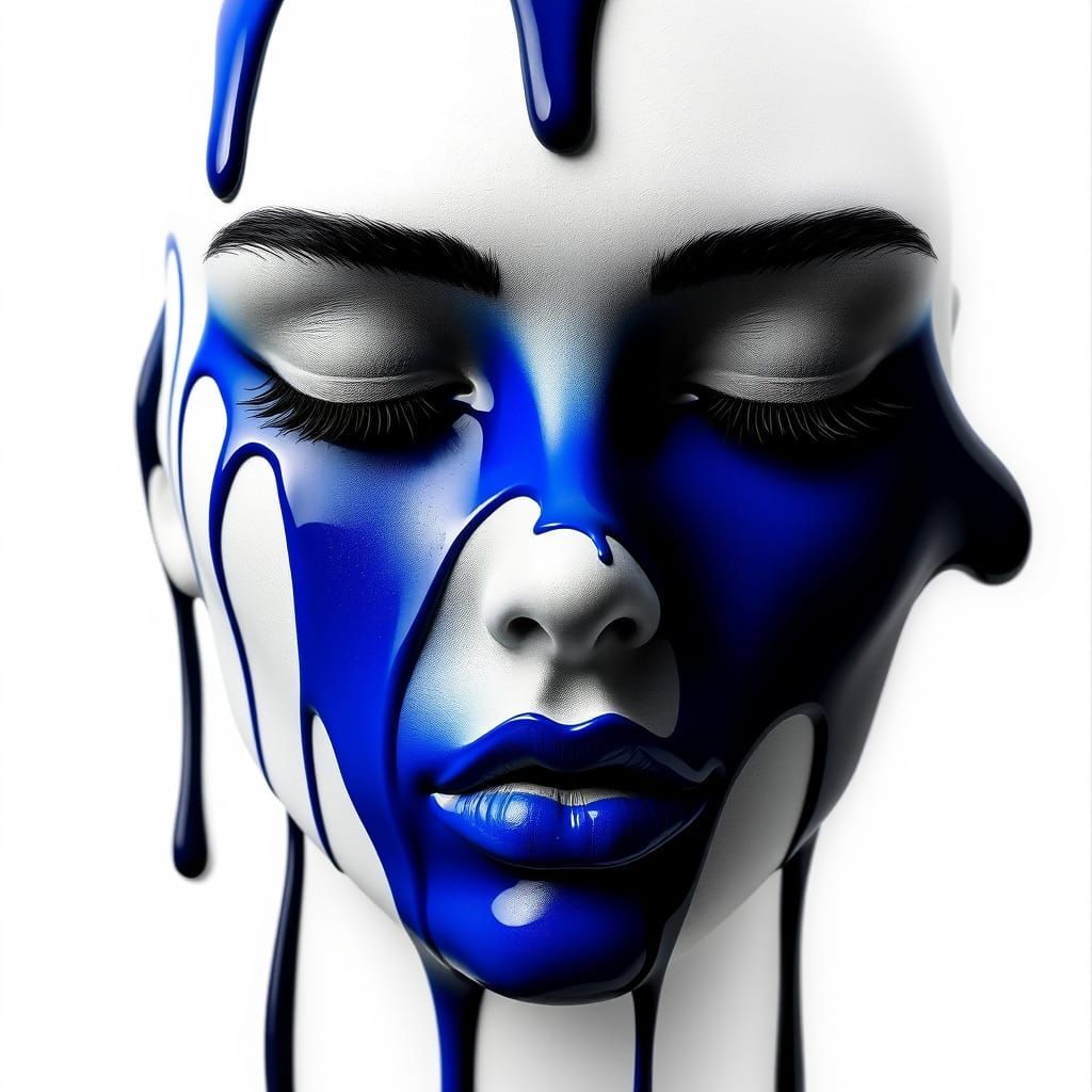 Surreal Monochromatic Portrait with Candy-Colored Drips