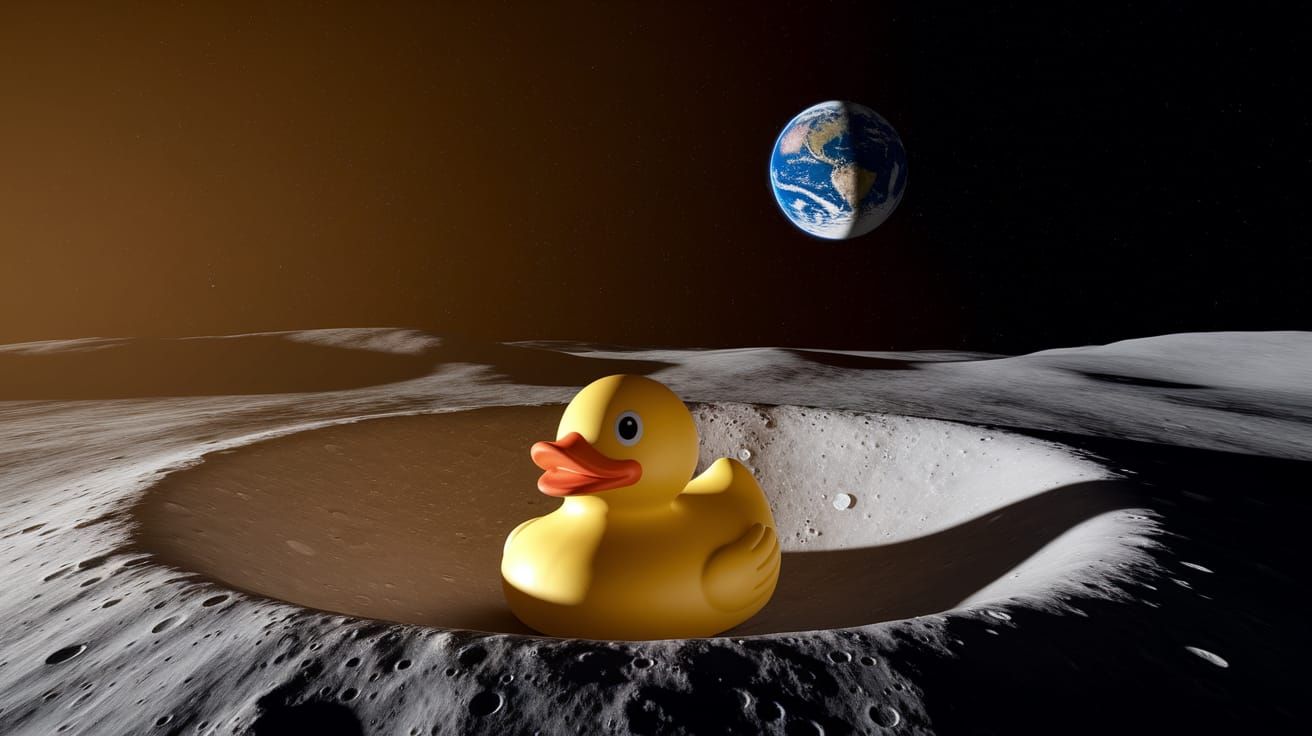 Giant Rubber Duck in Lunar Landscape