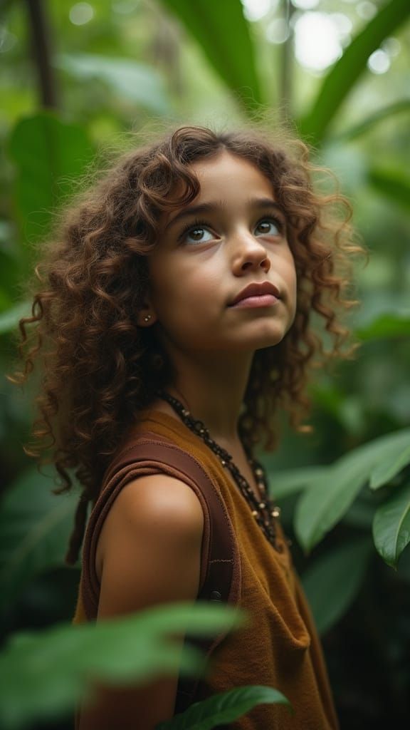 Ethereal Girl in Lush Jungle Surroundings, Captured in Cinem...