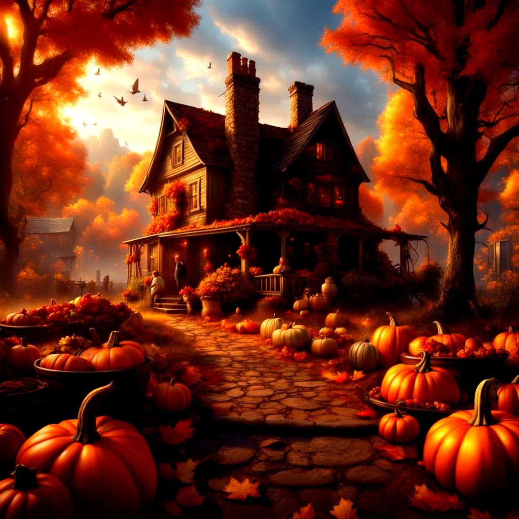 Thanksgiving Family Gathering in Detailed Matte Painting