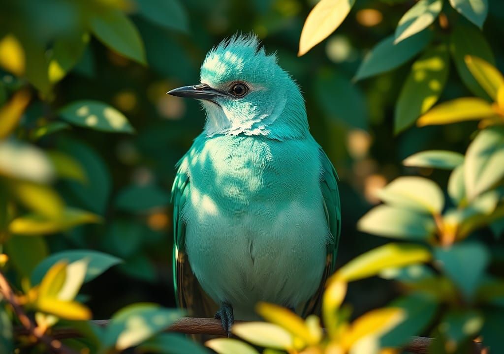 Mint Green Bird in Impressionist Gouache Style