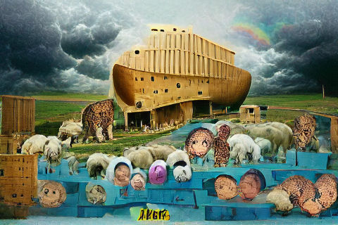 Noah's Ark Amidst the Great Flood