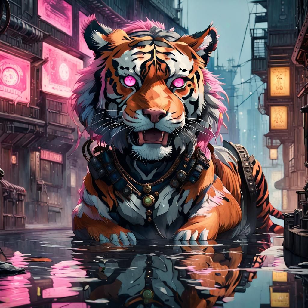 Steampunk Shark Leaps in Neo-Impressionist Style