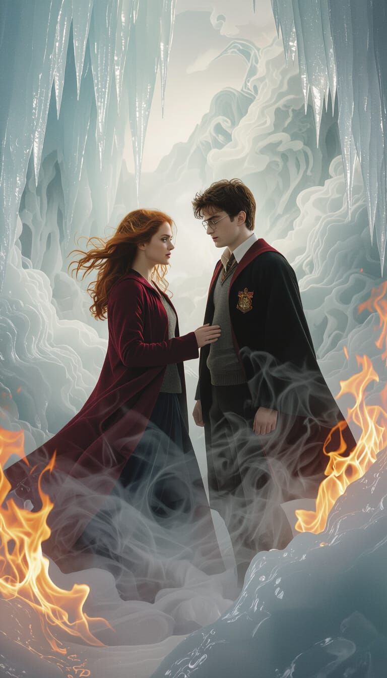 Harry Potter and Ginny Weasley in Surrealist Landscape