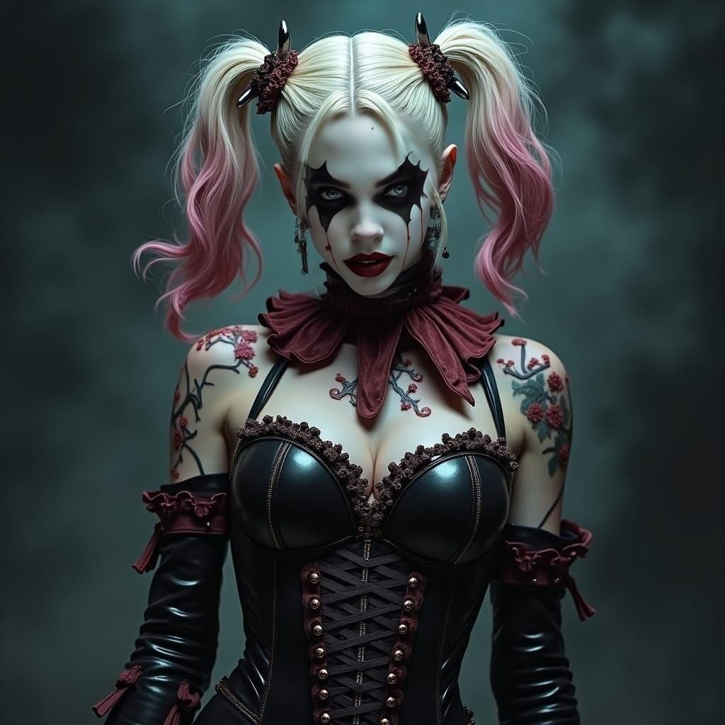 Harley Quinn in Latex Suit with Checker Corset