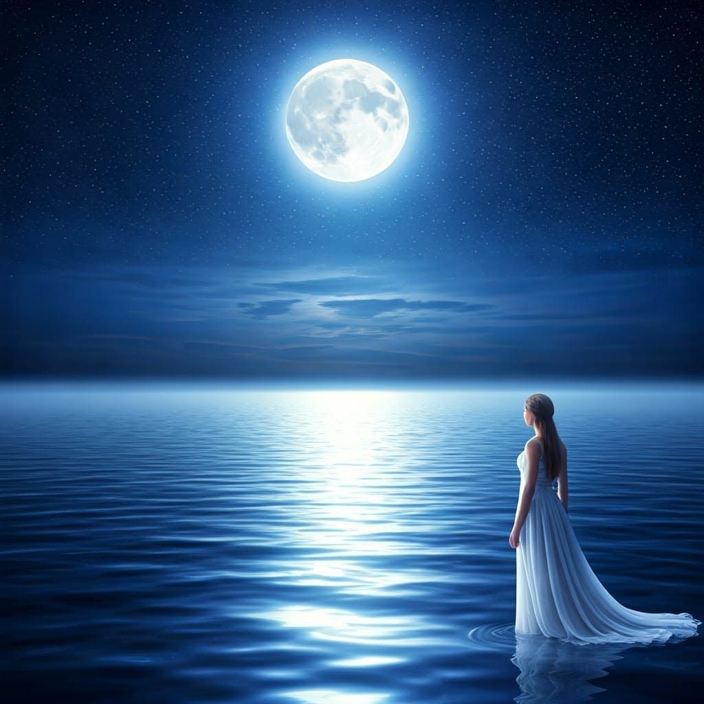 Ethereal Moonlit Sea Reflection in Dreamy Style
