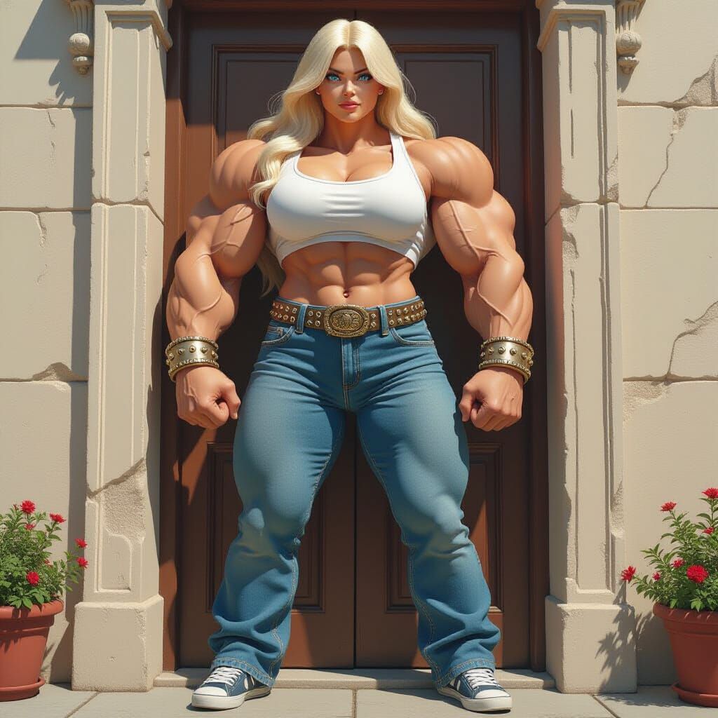 Colossal Blonde Giantess in Fantasy Concept Art Style
