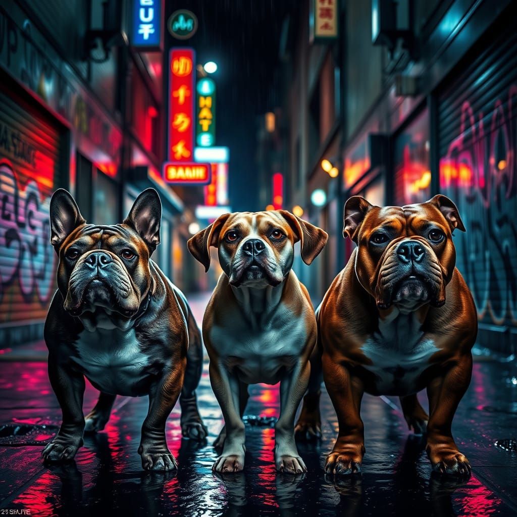 Dark Urban Alleyway with Rebellious Dogs