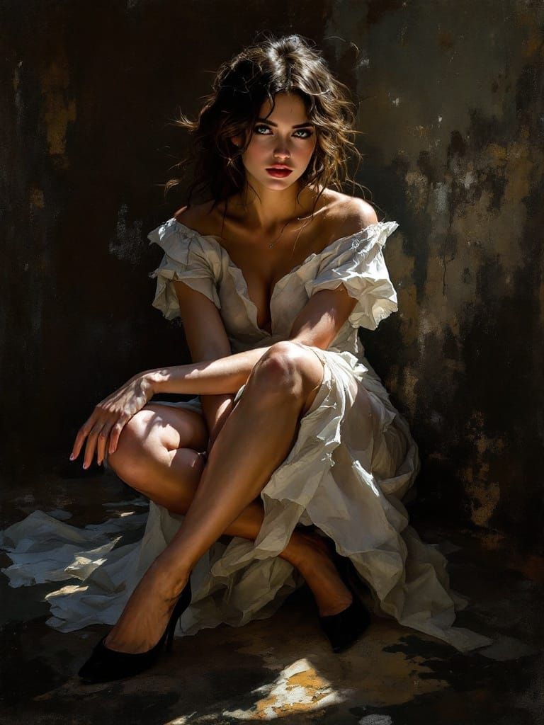 Figure Study with Dramatic Chiaroscuro in Classical Realism