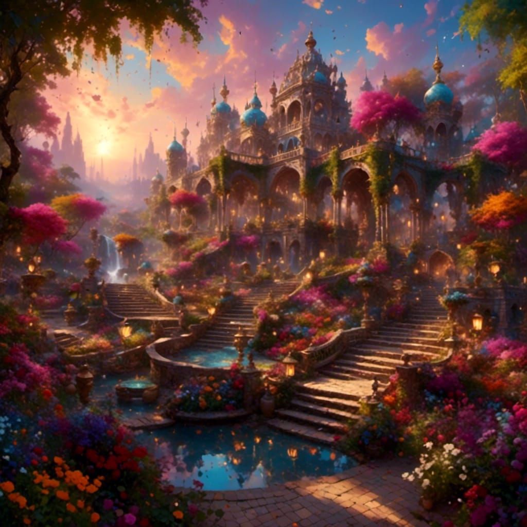 Twilight Brindavanam Garden in Soft Pastel Hues