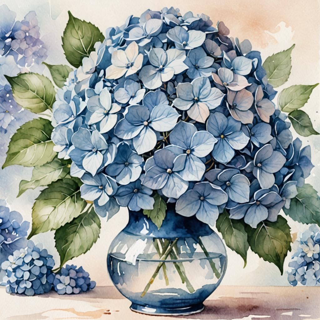 Watercolor Hydrangeas in Vintage Vase Illustration
