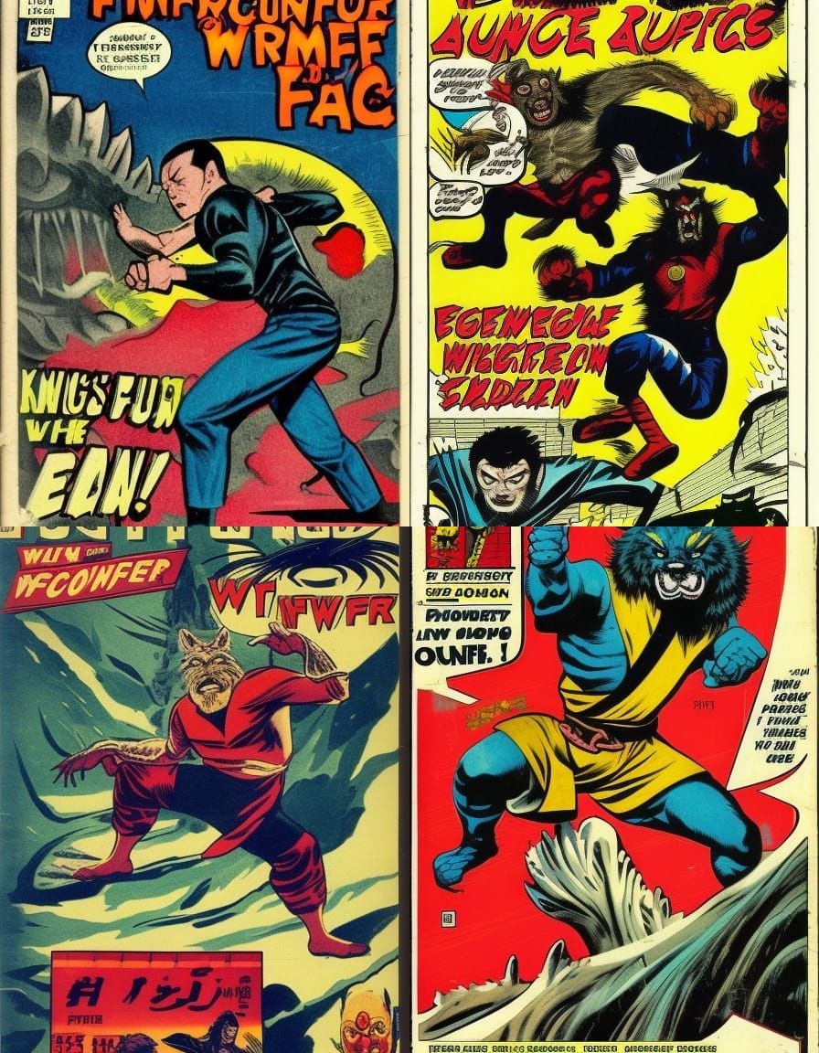 Kung Fu werewolf. Vintage comic book hero cover art