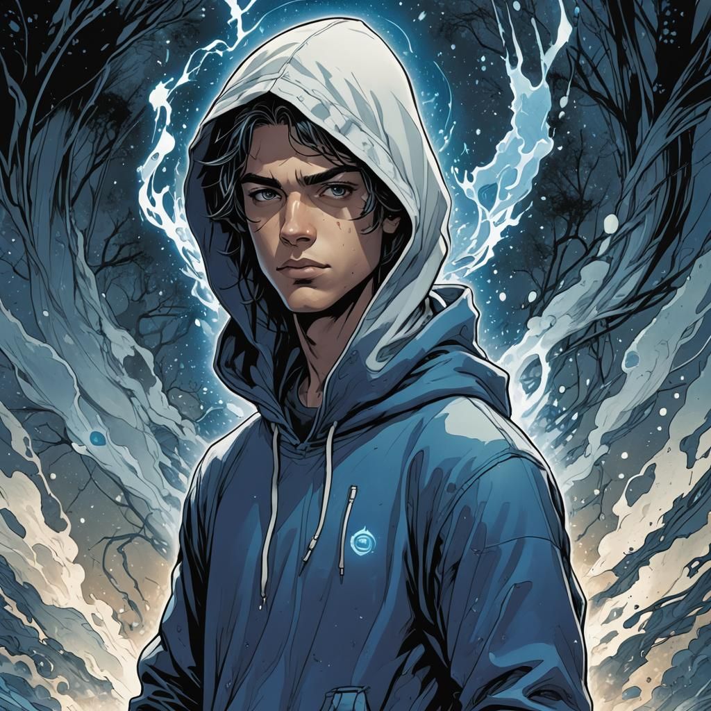 Teen with Blue Aura in Comic Book Style