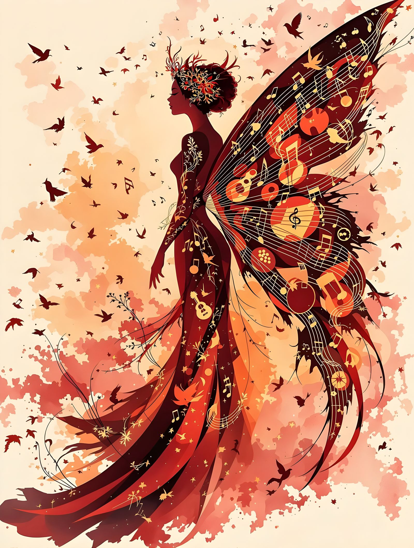 Watercolor Flamenco Goddess Unfurls Dramatic Wingspan