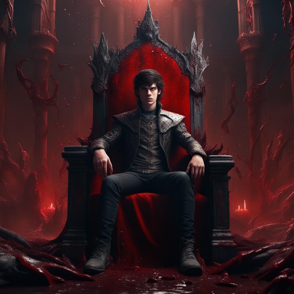 Evil Prince on Blood Throne, Detailed Digital Art