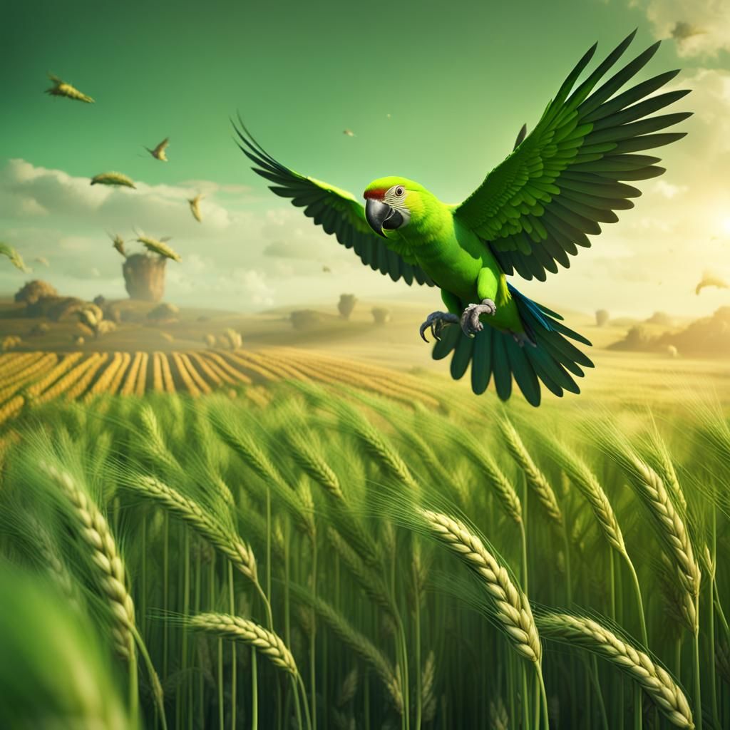 Green Parrot Flight: Fantasy Concept Art