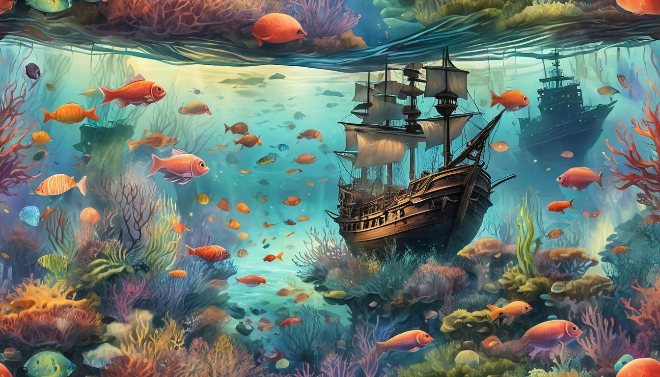 Vibrant Coral Reef Concept Art in Watercolor Style
