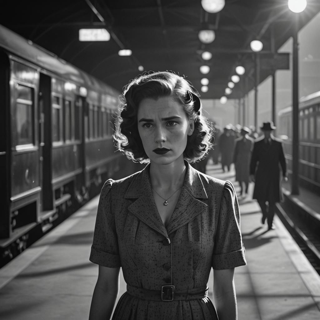 Woman's Melancholy Walk: Film Noir-Inspired Portrait