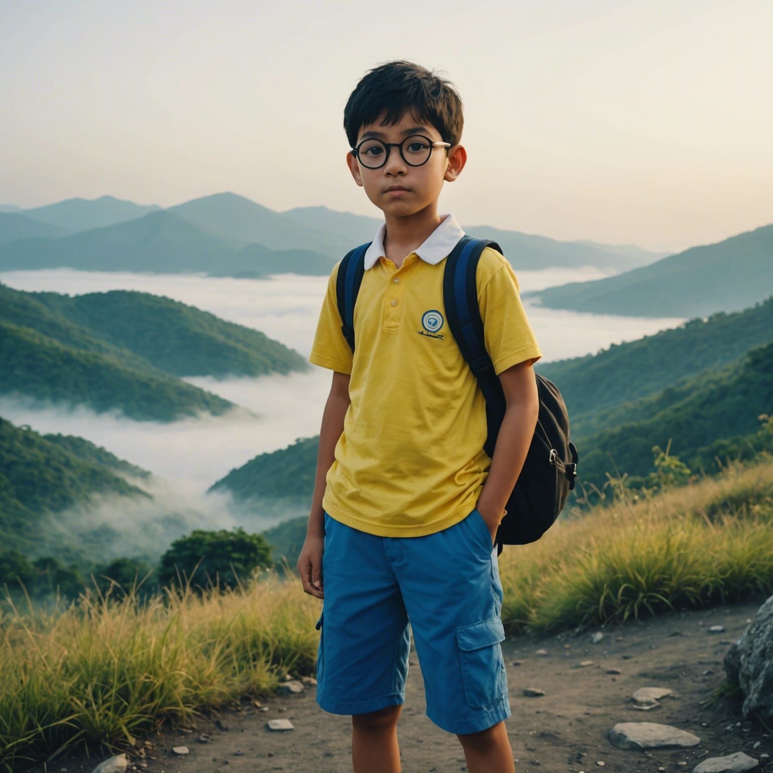 Boy's Mountain Adventure in 3D Anime Style