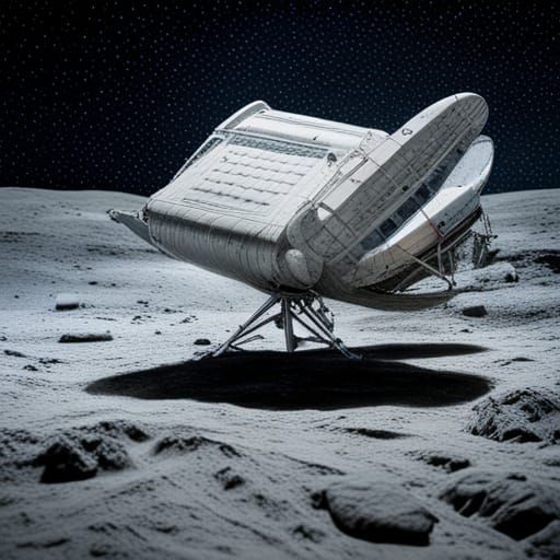 Rainy Moon Landing: Hyperrealistic Sci-Fi Scene