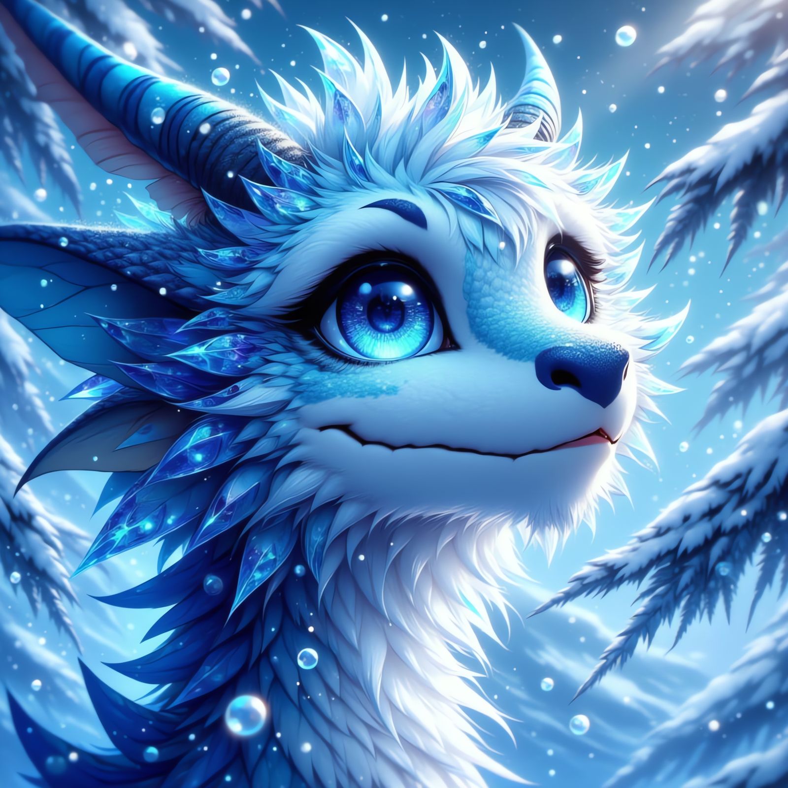 Winter Dragon in Anime Style with Intricate Motifs