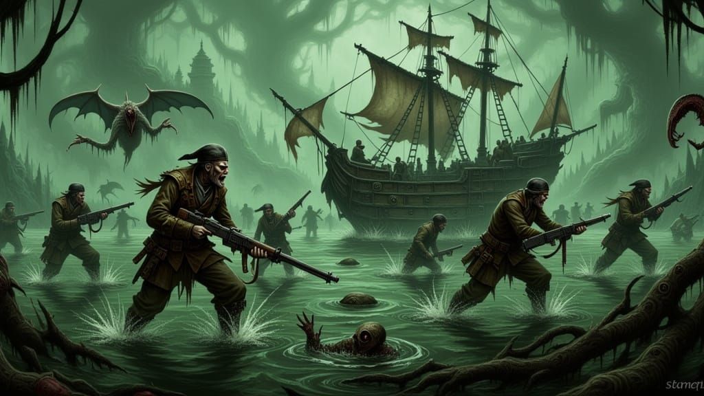 Cyberpunk Zombie Pirates on a Haunted Ship