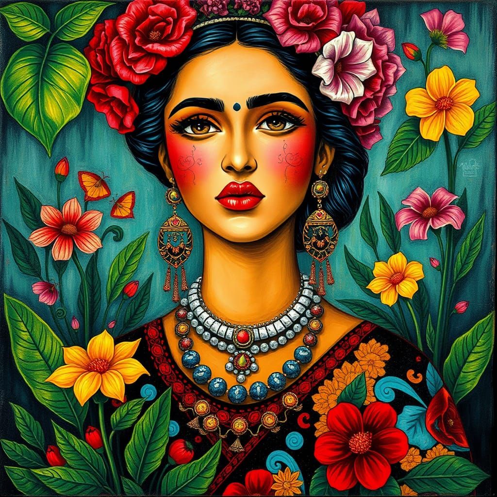 Emotive Portrait in Naive Folk-Art Style