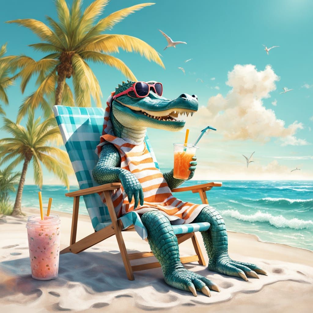 Whimsical Beach Scene in Vibrant Digital Art