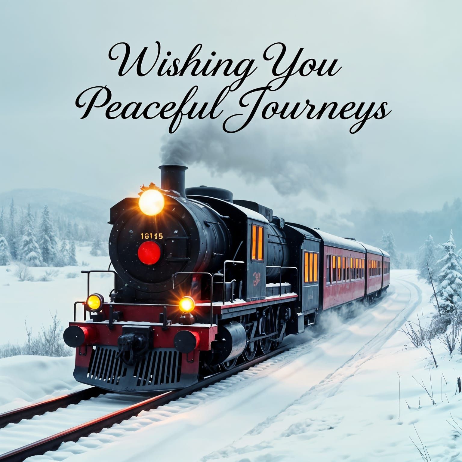 Classic Train Chugs Through Snowy Winter Wonderland