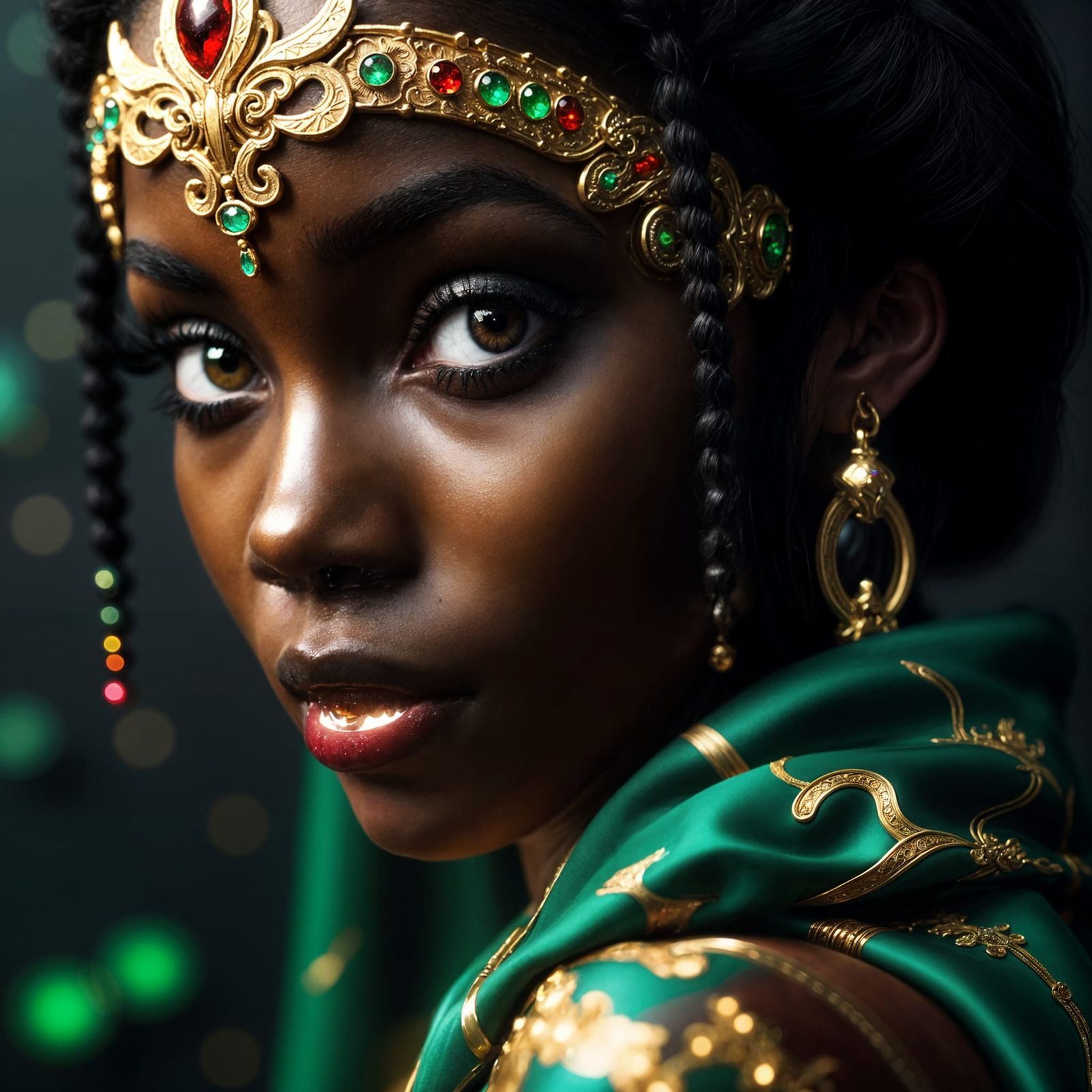 Black Girl Portrait with Fiery Eyes in Anime Style