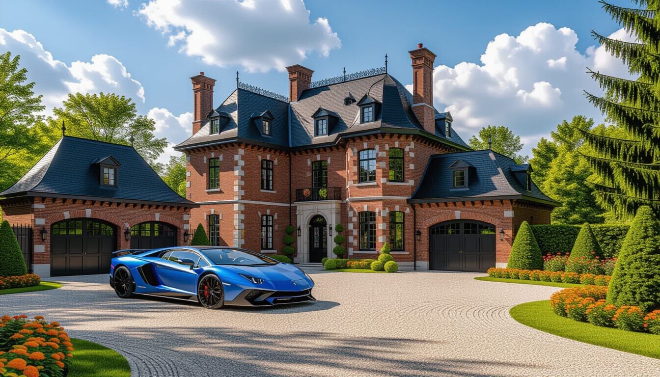 Victorian Chateau With Lamborghini in Summer Garden