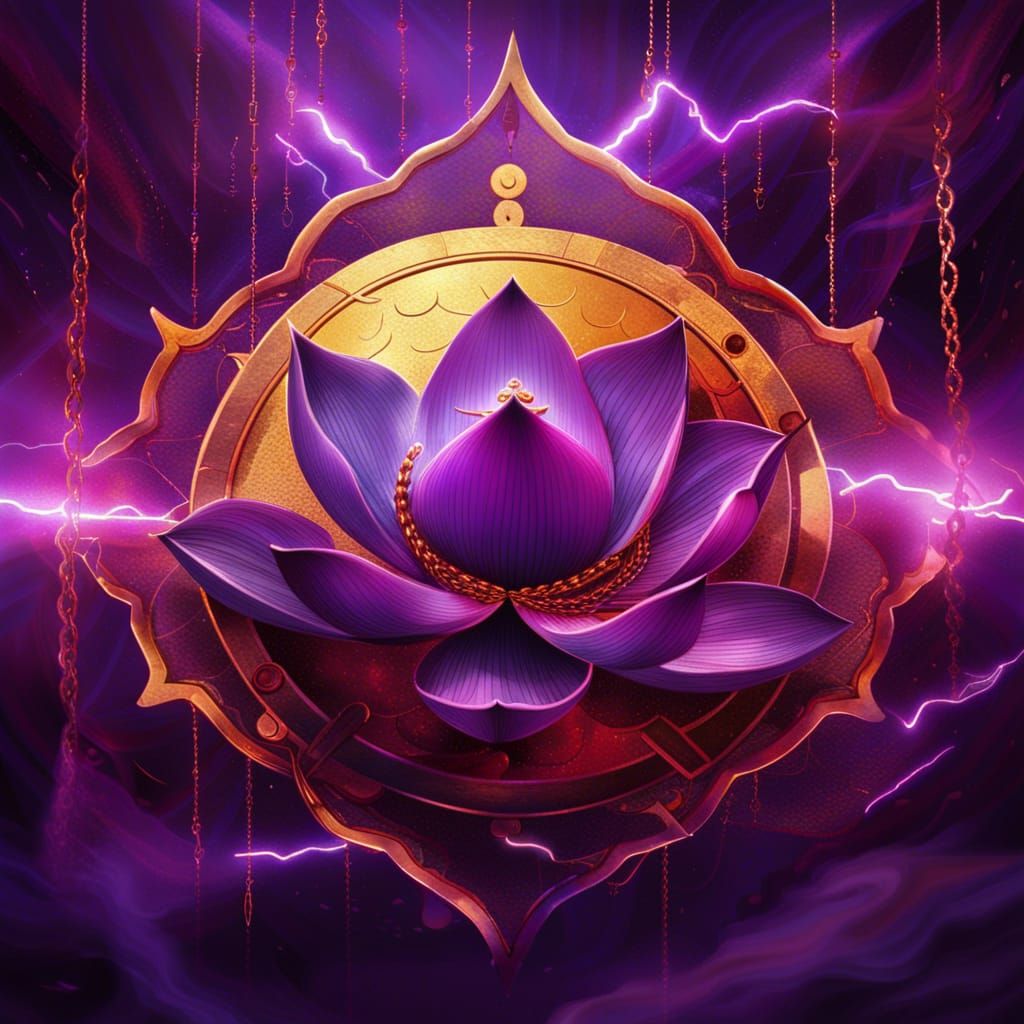 Purple Lotus with Gold Border and Lightning