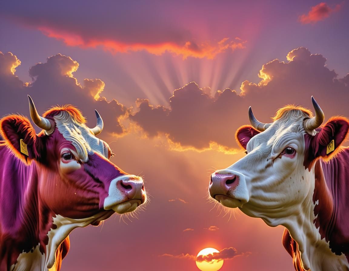 Cows Silhouetted at Vibrant Sunset