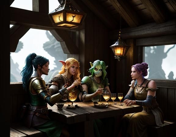 Goblins Enjoying Cocktails in Rustic Tavern: 3D Cinematic