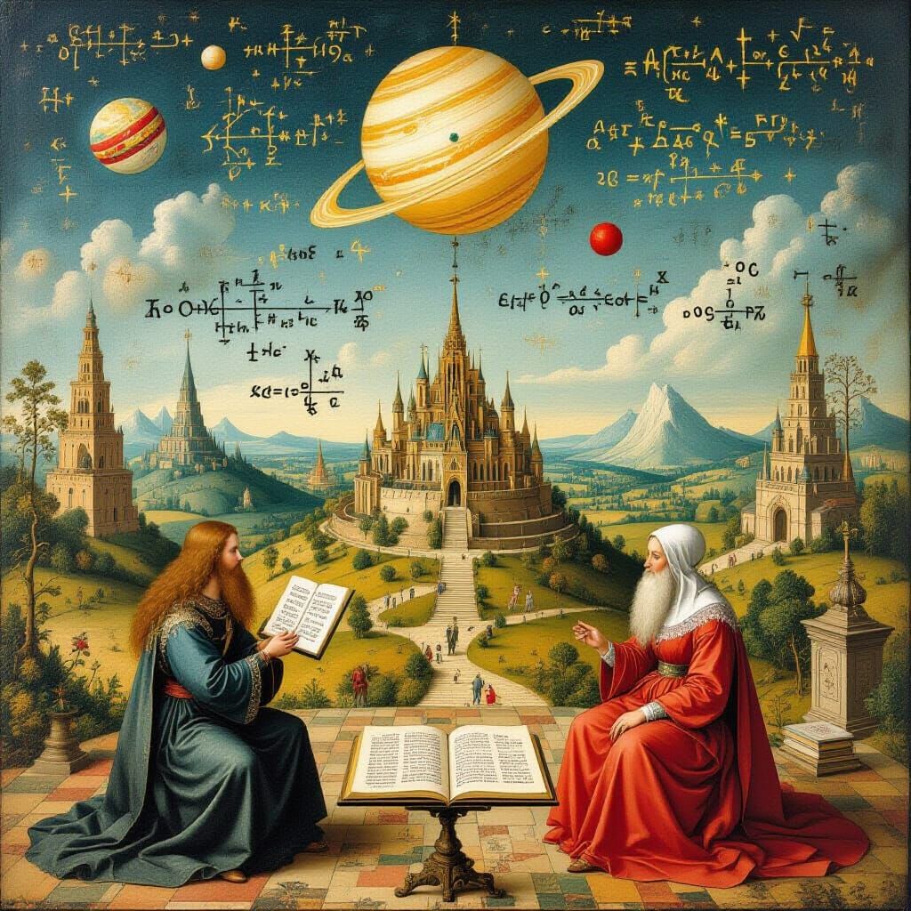 Philosophical Math World in Style of Bosch