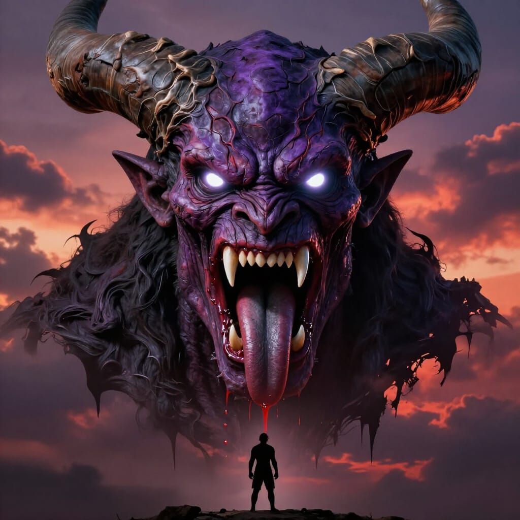 Colossal Beast Ha-Chayah Shedim with Glowing Eyes