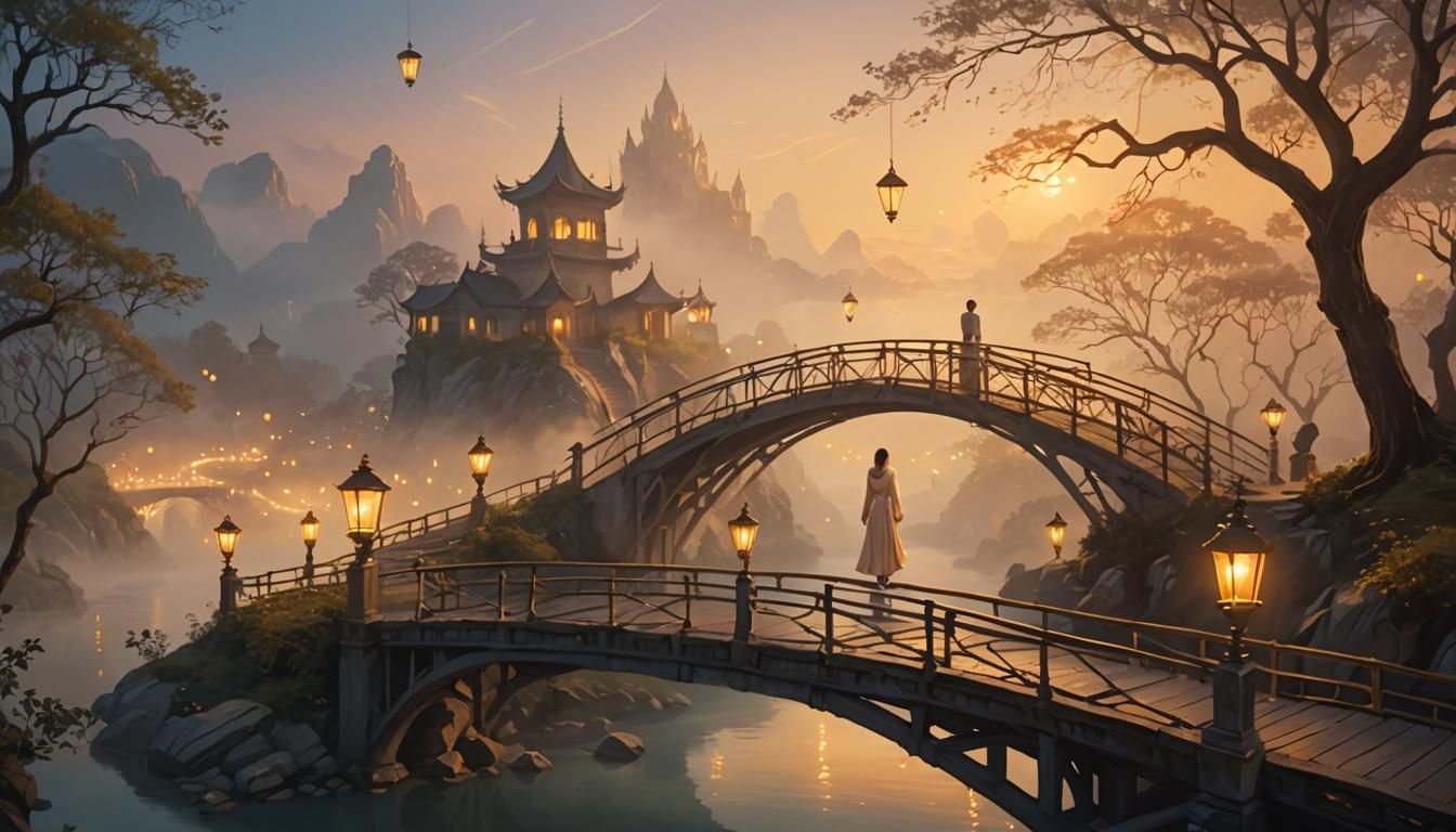 Ethereal Bridge Dreamscape in Golden Light