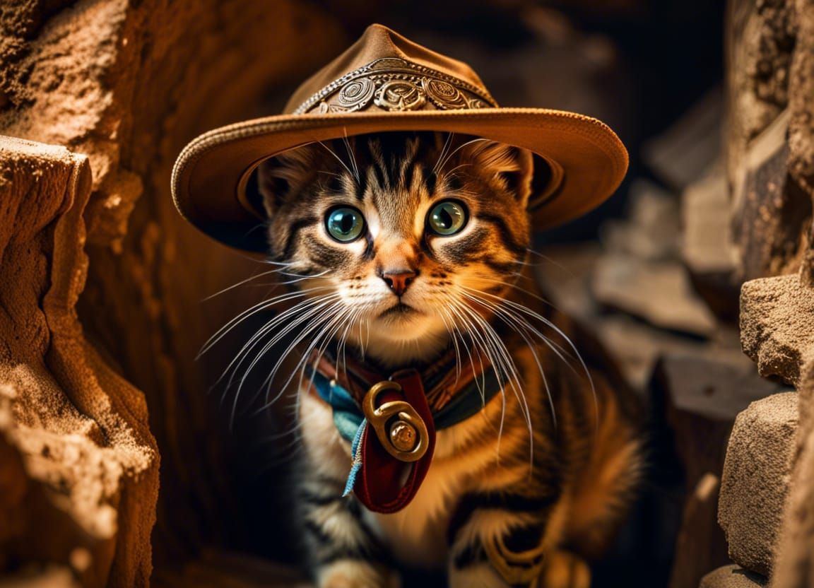 Kitten Indiana Jones at Mayan Dig Site