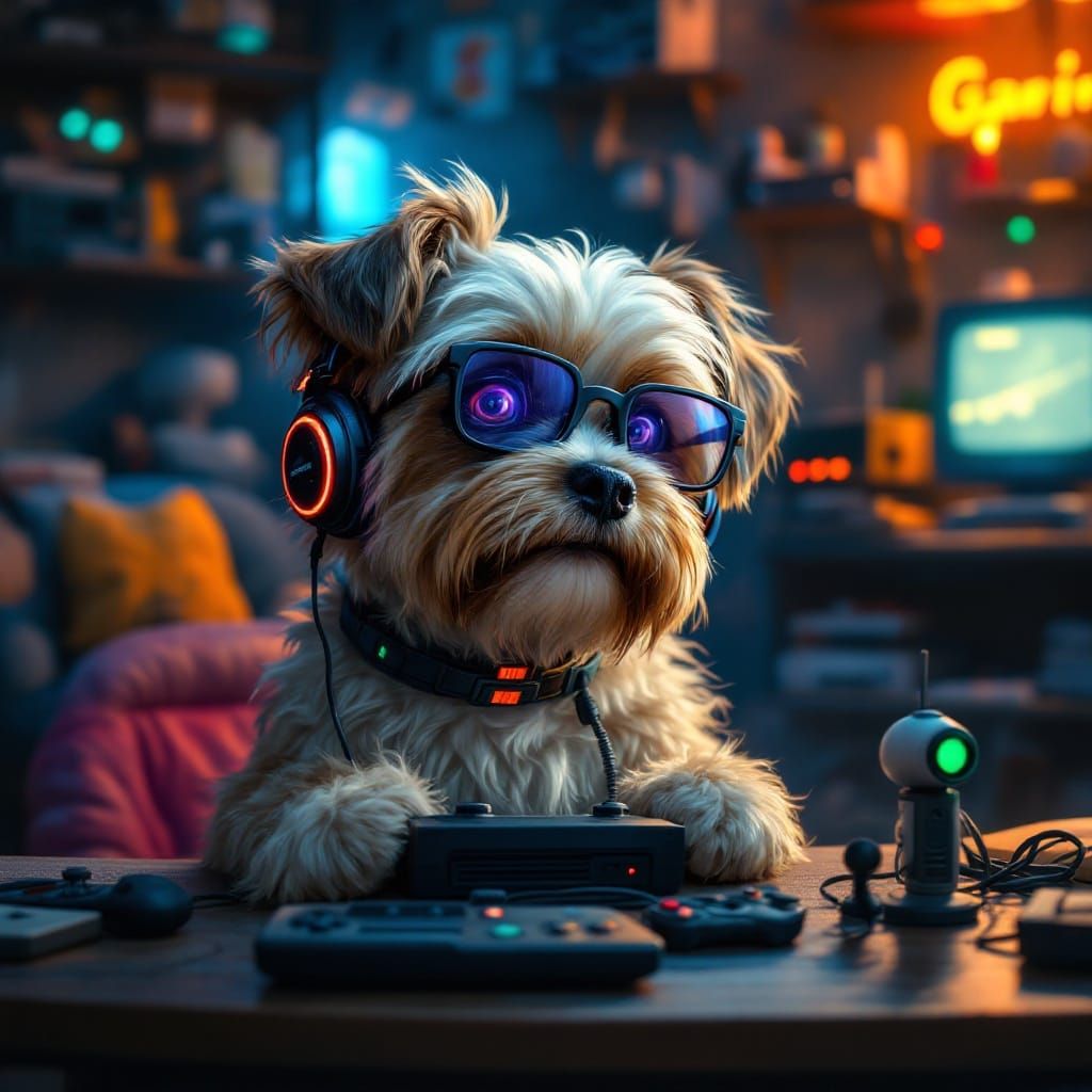 Hyper-Realistic Havanese Dog Plays Retro Game