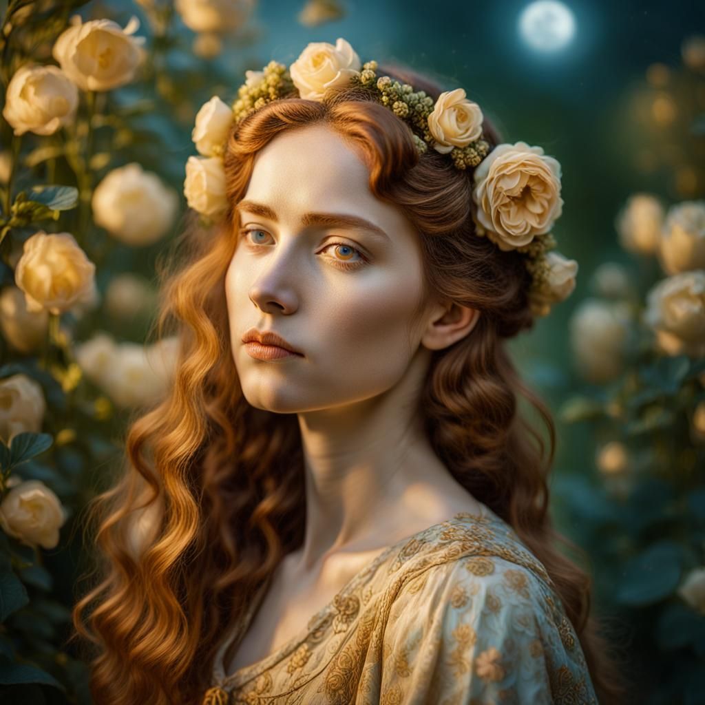Moonlit Woman: Pre-Raphaelite Style Portrait