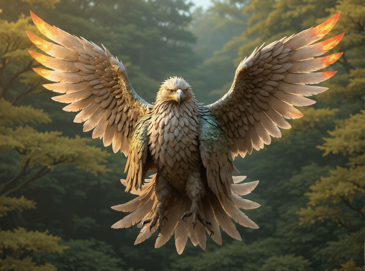 Golden Griffin Soaring Through Twilight Sky