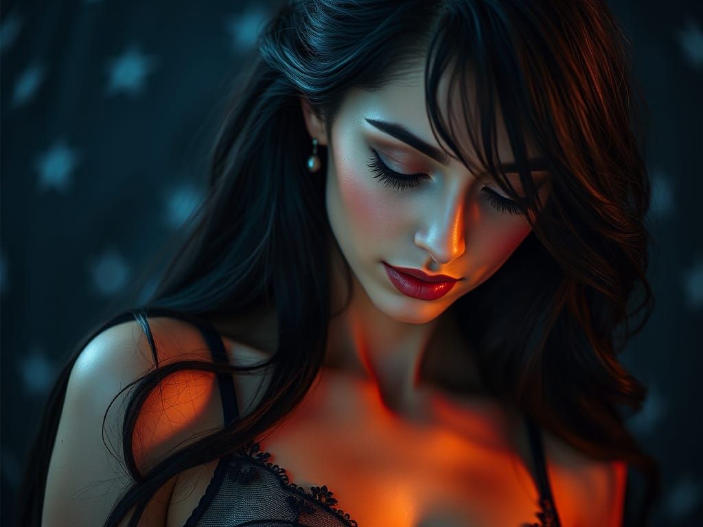 Ethereal Beauty in Neon Lingerie