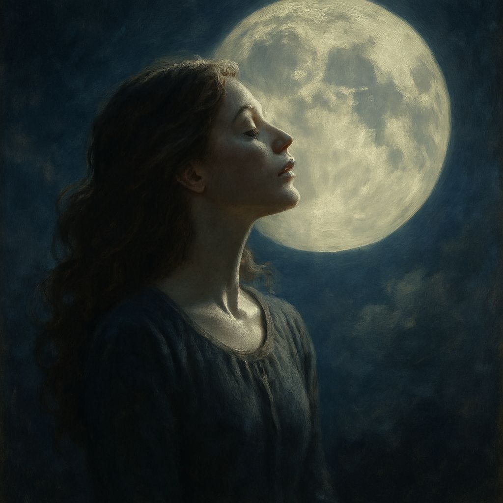 Woman Bathed in Moonlight Under a Full Moon