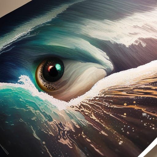 Green Eye Over Stormy Ocean with Dolphins