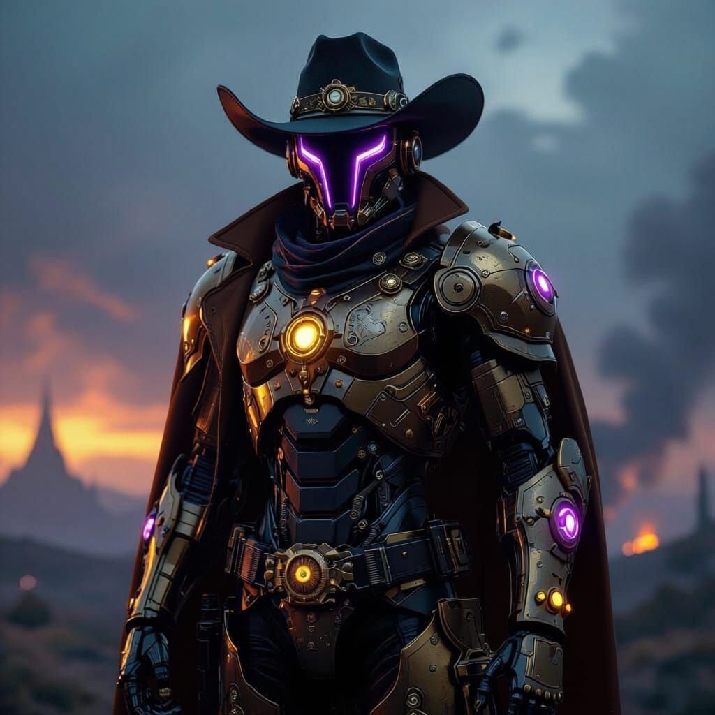 Steampunk Robot Cowboy in Dark Fantasy Style