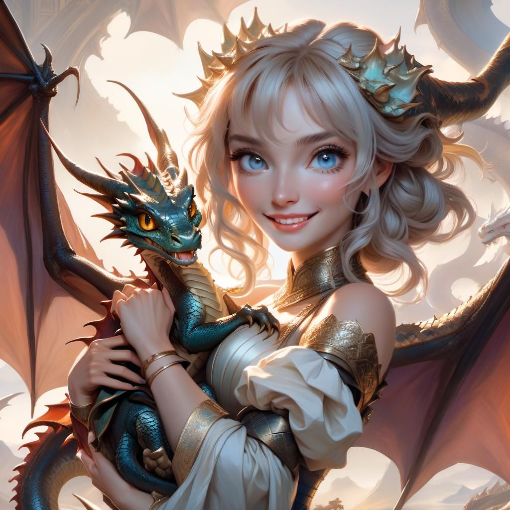 Anime Portrait: Mythical Woman with Baby Dragon