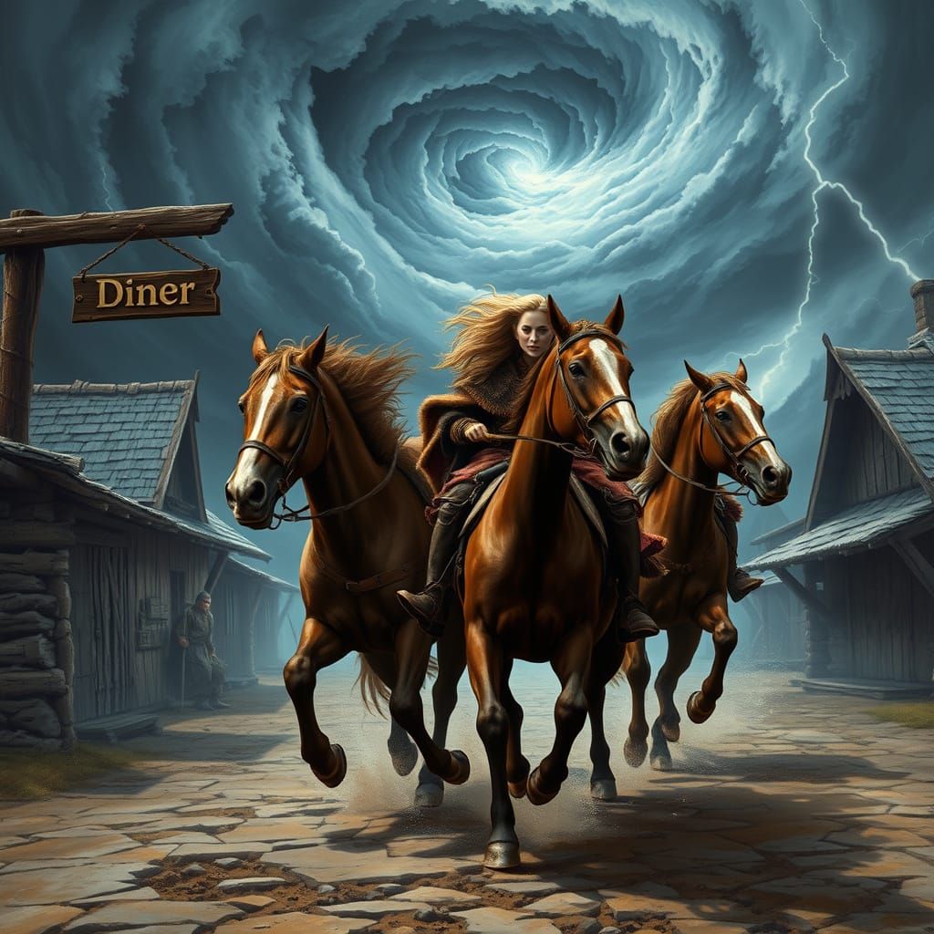 Vikings Ride Horses Through 10th Century Nordic Town in Stor...