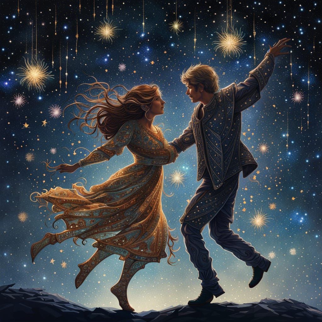 Dancing Star Couple in Midnight Sky