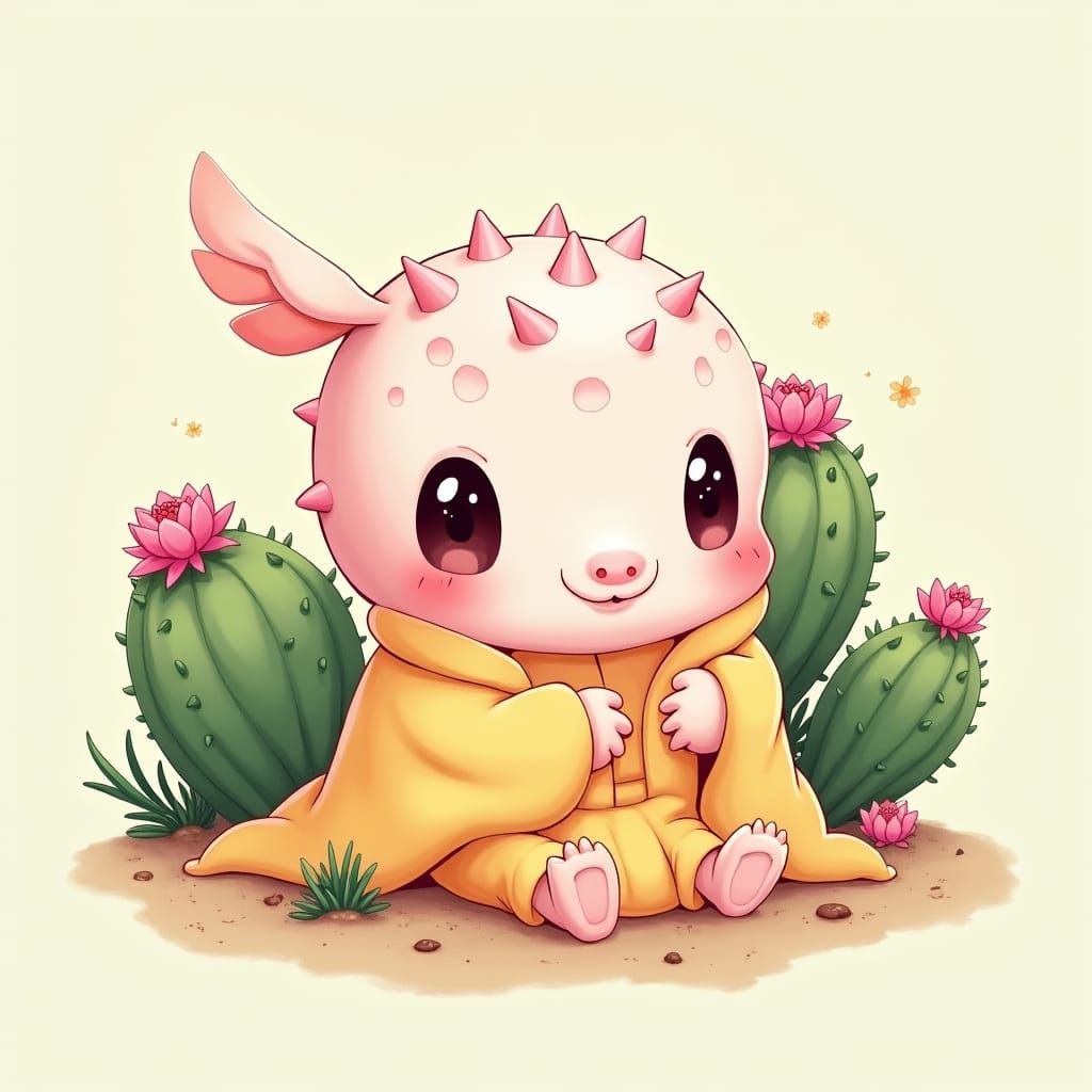 Chibi Gila Monster in a Cactus Patch